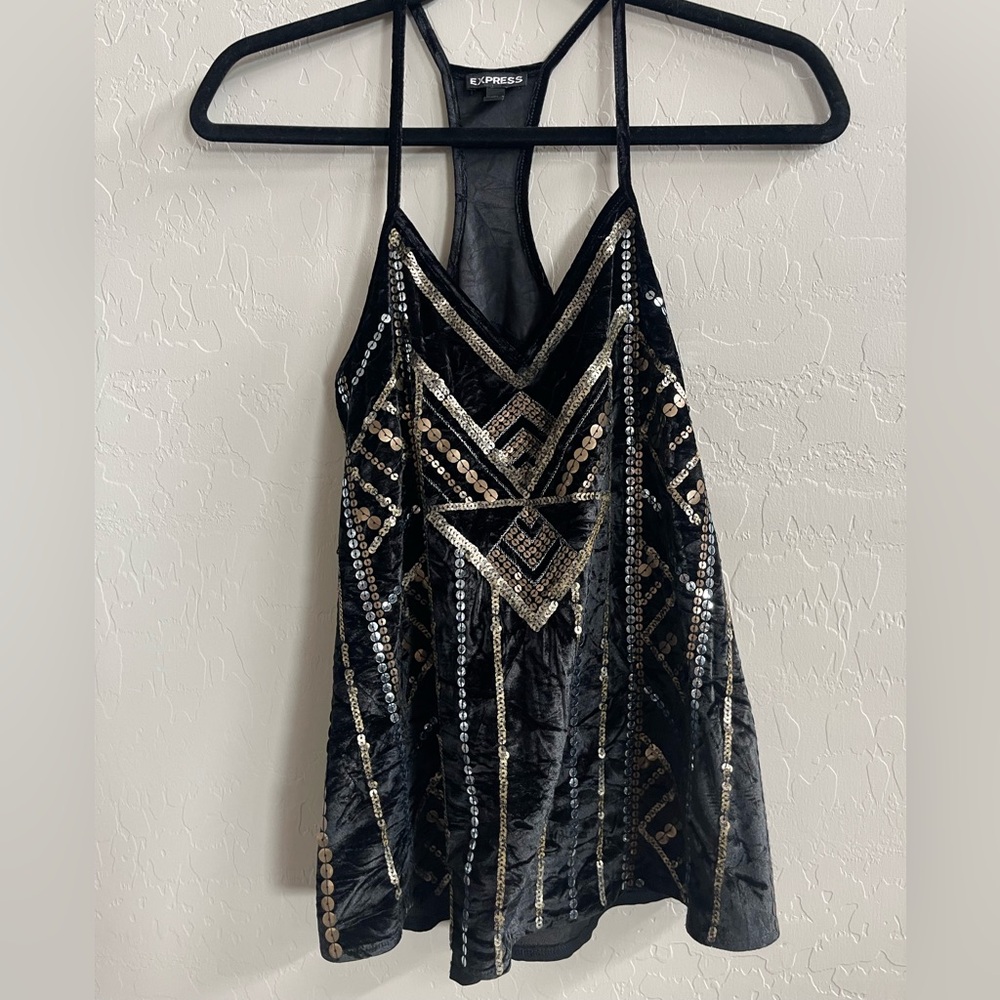 Express Black and Gold Sequin Top